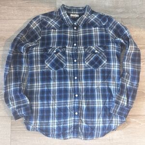 American Eagle Blue Plaid Shirt Boyfriend Fit Size Small